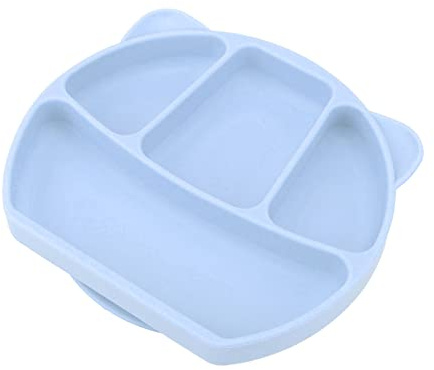 Hztyyier Food Grade Silicone Baby Plate with 3 Compartments and Utensil Set for Better Eating Experience and Balanced Nutrition, Safe for Dishwasher and Microwave, Dining Companion for Babies (Blue)