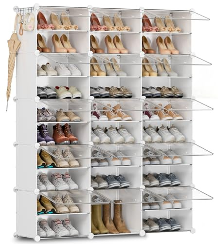 Orgahome Étagère à Chaussures avec 29 Compartiments, étagère à Chaussures Haute et étroite, étagère à Chaussures Blanche, Armoire à Chaussures Haute fermée pour Garde-Robe, Couloir, Chambre à Coucher