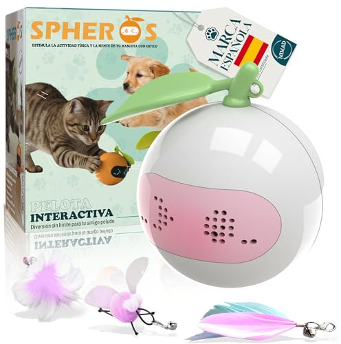 MIMAD SPHEROS - Palla interattiva per gatti e cani di piccola taglia, giocattolo intelligente autonomo, con luci LED colorate e laser, stimolazione fisica e mentale (bianco)
