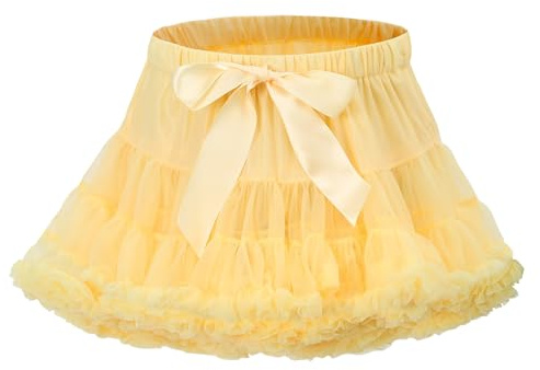 LACOFIA Gonna Tulle per Bambina Gonna tutù per Bambine e Ragazze a Strati con Volant Gonne da Principessa a Vita Elastica Mini Gonna Bolla per Feste Danza Giallo 2-4 Anni