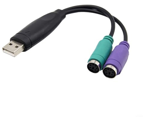 Alanmoship Convertidor adaptador USB a PS/2 con interruptor de chip, soporta escaneo KVM y conexión de teclado y mouse, alimentado por bus USB para una compatibilidad perfecta, longitud del cable de