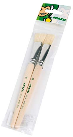 JOLLY Borstenpinsel Nr. 10 + 12, 2er-Set im Polybeutel, mit Holzoptik, langlebig, ideal für Wasserfarben, Wachsmalkreiden, Aquarelleffekte, für Schule, Kunstunterricht, flächiges Malen
