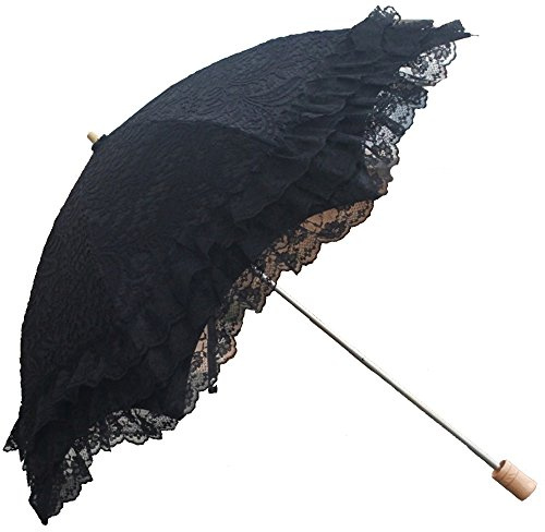 Honeystore Vintage Sun Umbrella 2 Folding Bridal Wedding Lace Parasol Decoration Black
