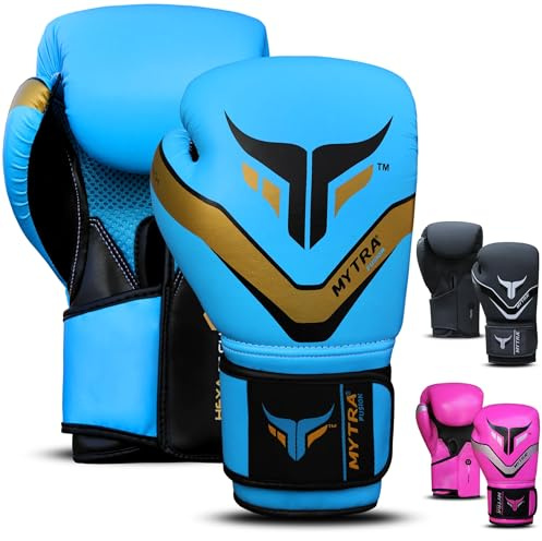 Mytra Fusion Guantes de boxeo - Guantes de entrenamiento MMA perfectos para punch, kickboxing, fitness, sparring, muay thai, entrenamiento y lucha (Sky Blue, 10-oz)