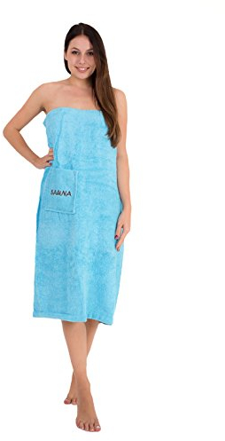 Julie Julsen Toalla para sauna para mujer (90 x 150 cm, cierre de velcro y goma elástica, 100% algodón), color azul claro
