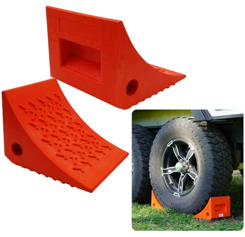 SECURITYMAN Heavy Duty Wheel Chocks (2 Pack) - Durable, Non-Slip, Solid Rubber Wheel Chocks for Boat Trailers, RV, Truck, Camper - Perfect on All Surfaces and in All Weather - Orange…