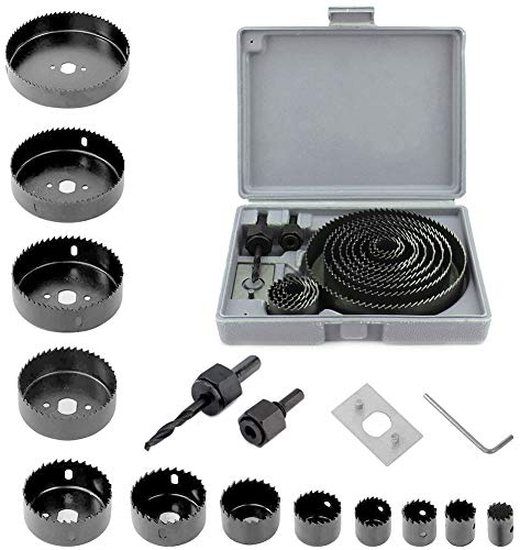 Coronas para Madera, Cortador Circular Taladro Coronas Perforadoras, 16Pcs Broca Corona Juego Sierras Perforadoras de 19-127 mm Juego de Brocas con Placa de Refuerzo para Taladrar
