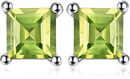 JewelryPalace Quadrat Schliff 0.7ct Echt Peridot Ohrstecker Silber 925 Damen, Grün Schmuck Set, Ohrringe Silber Edelstein Mädchen, Ohrstecker Silber klein mit Stein Frauen