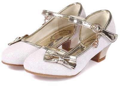 KUWIBY Girls Princess High Heel Sandals,Bowknot Sequin Dress Shoes Gold