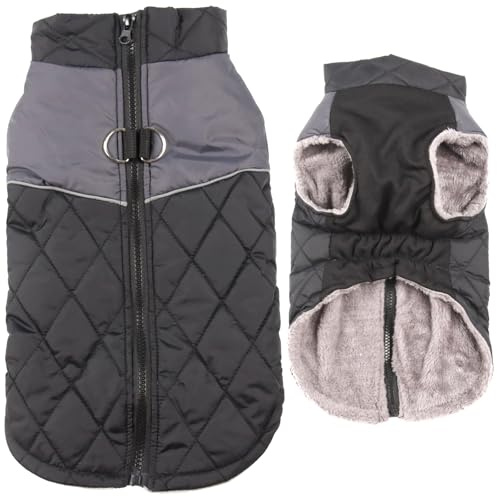 JoyDaog Hundrock av varm fleece, för små hundar, med D-ringar, vattentät valpjacka för den kalla vintern, svart, storlek XS
