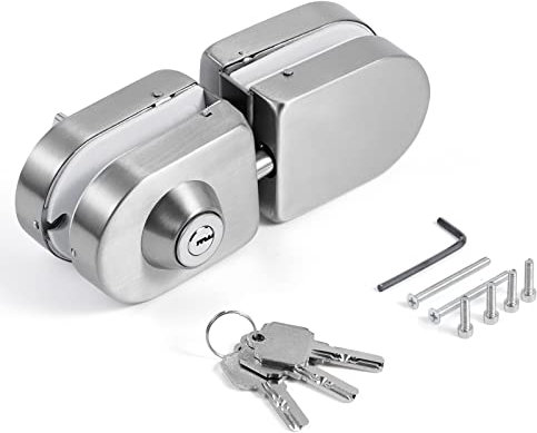 Ranbo Glastürschloss Edelstahl ohne Bohren,Doppelseitiges Türschloss mit 3 Schlüsseln, Sicherheits Push Schloss für 10–12 mm rahmenlose Glastüren,empfohlen mit Bodenverriegelung(Edelstahl gebürstet)