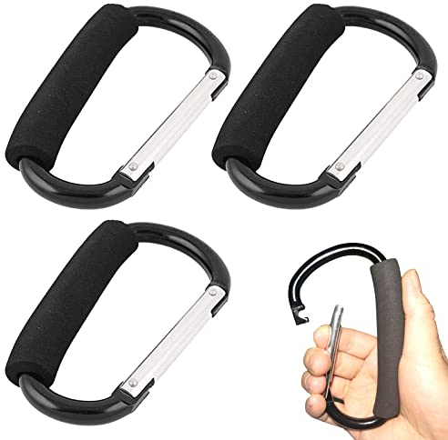 TSHAOUN 3 Stück Kinderwagen Haken Clips, Taschenkarabiner für Kinderwagen, Kinderwagen Karabiner,Kinderwagen Haken für Wickeltasche, Buggy Haken mit Schwamm, Haken für Wickeltasche