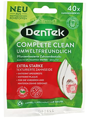 DenTek Eco Complete Clean pflanzenbasierte Zahnseide-Sticks Bonus Vorteilspackung 40 Stk. reißfest Minzgeschmack umweltfreundliche Zahnseide nachhaltig