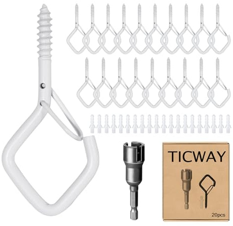 Ticway 20 pezzi ganci a vite in acciaio inossidabile, ganci da avvitare con sicurezza, ganci da parete, ganci da soffitto, ganci a vite bianchi. Possono essere utilizzati per piante, vasi da fiori