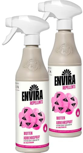 Envira Motten Abwehrspray 2 x 500 ml - Spray mit Langzeitwirkung gegen Motten, Kleidermotten & Lebensmittelmotten - Mottenschutz für Kleiderschrank - Mittel gegen Motten in der Wohnung