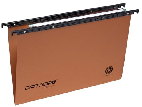 Cartesio® by Bertesi, Lotto di 25 Cartelle Sospese di qualità per Cassetti, in Cartone 240 g/mq, Portaetichette Lenticolare già Montato, Interasse 39 cm, Fondo a V, Colore Arancio, Cod. 100/395 -A2