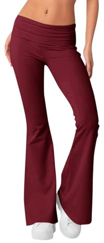 Generisch Jogger Damen, Fashion Yogahose Schlaghosen Blickdicht Slim Low Waisted Flared Leggings Yoga Sweatpants Jogginghosen Für Fitness Leggings Damen Baggy Jogginghose Yogahose (M, Wine)