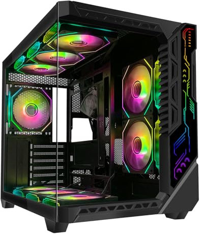 Boîtier de jeu PC avec 9 ventilateurs ARGB, télécommande de contrôle ATX de tour moyenne, support de radiateur de 360 mm, boîtier en verre trempé avant/latéral, boîtier d'ordinateur de tour moyenne à