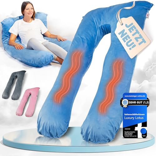 Luxury Lotus Seitenschläferkissen [Beheizt] XXL Komfortkissen Schwangerschaftskissen Stillkissen für Besseren, Gesünderen Schlaf | Himmelsblau