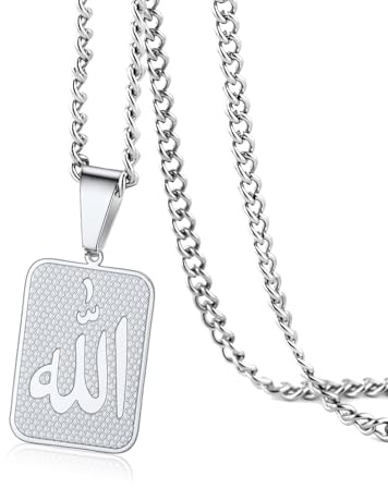 VASSAGO Allah medaljonghalsband, islamisk, muslimsk, arabisk, Allah, hänge, halsband, rostfritt stål, halsband, islam, eid, ramadan, religiösa smycken, gåvor för män och kvinnor, Adjustable, Rostfritt