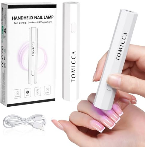 TOMICCA Lampada UV per unghie in gel Ricaricabile, mini lampada UV portatile per unghie, piccolo asciugatore LED per smalto gel e tip per unghie, sicuro per le unghie, bianco