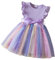 JiAmy Girls' Dresses Ribbed Knit Tulle Dresses Sequin Flying Sleeves Rainbow Kids Dress with Belt for 3-4 Years, Purple