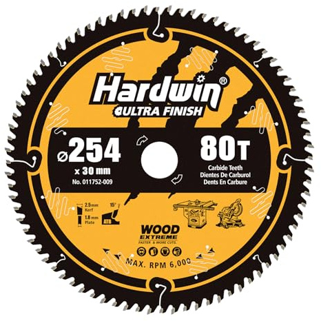 Hardwin Lame de Scie Circulaire 254x30mm （80 Dents） pour le Bois ATB Carbure Tungstène - Compatible avec Dewalt Makita Bosch