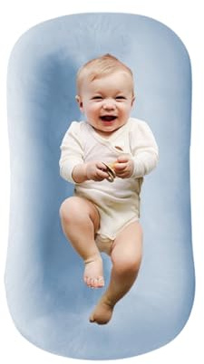 Loevin Baby Lounger, Baby Lounger for Newborn 0-24 Months, 100% Breathable Cotton Baby Nest for Tummy Time & Diaper Changes, Portable Infant Essentials for Home & Outdoor(Blue)