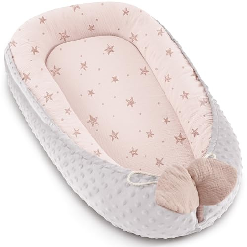 Bearmoss Baby Nido bebé recién Nacido 90x50 cm - Reductor Cuna Cuco de colecho Minky Winter cálido Capullo Ideal para moisés(Estrella Rosa)