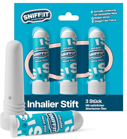 Sniffit Inhalierstift 3 Stück – Nasal Stick für schnelle Linderung bei verstopfter Nase – Riechstift mit ätherischen Ölen für bessere Atmung & Konzentration – Nasen-Inhalator perfekt für unterwegs