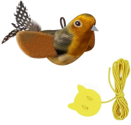 Andiker Giocattolo per gatti con uccello volante, a forma di uccello simulato, giocattolo con corda elastica da appendere, leggero interattivo, masticare, mordere, fetching (marrone)