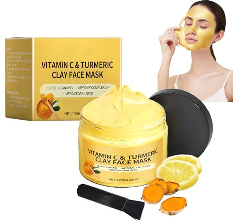 Masque Visage,Masque Argile Visage,Masque Curcuma Visage,Au Curcuma Et à La Vitamine C,Soin Nettoyant En Profondeur,RéDucteur De Taches,Unifie Le Teint,ContrôLe Le SéBum,Hydrate Et Raffermit La Peau