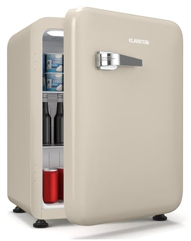 Klarstein Audrey Evo 68L Mini Kühlschrank - Retro-Design, Leise 40 dB, Kompressor, Verstellbare Füße, Wendetür, Kühlschrank Klein für Schlafzimmer und Büros, Creme