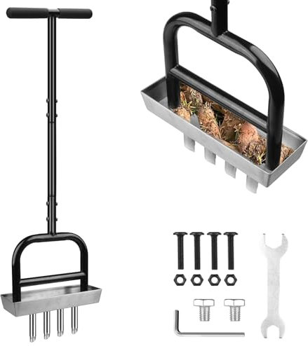Aireador de Césped Manual - Aireador de Césped con 4 Núcleos de Acero Inoxidable y Bandeja de Almacenamiento, Heavy Duty Aireador de Césped Duradero con Mango en T, Aireador para el Césped, Jardín