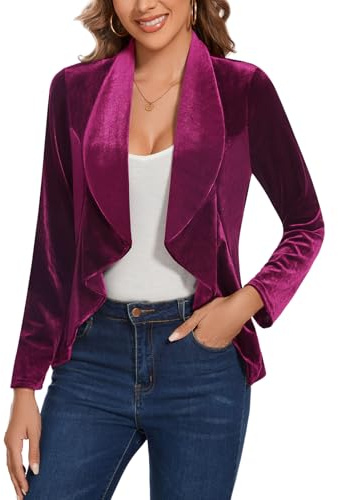 Womens Vintage Velvet Blazer Open Front Long Sleeve Ruffle Trim Jackets | Womens Retro Vintage Velvet Blazer Open Front Long Sleeve Ruffle Trim Unlined Regular Fit for Office Meeting Cocktail Parties