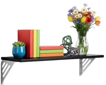 Optimal Products Wall Mounted Wooden Floating Shelves Home Office Display Storage Decor Shelf AVO UK (Black 60cm)