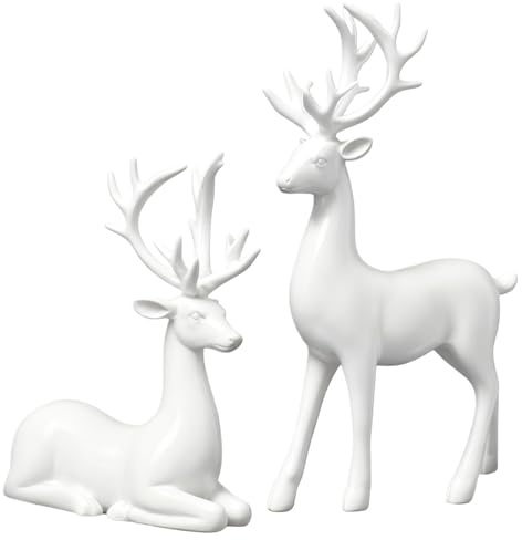 Pipihome 2 Pezzi Figure Statue Renna Natalizia, Sculture Renne Natalizie da Esterno Interno, Natale Artificiale Artigianato, Decorazioni Casa per Soggiorno, Cucina, Tavolo (B)