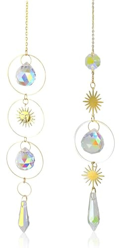 Acchiappasole, 2 Pezzi 40 cm Campanelli in Cristallo di Vetro Prismatico, Cristalli Pendenti Sun Catchers Decorazione Finestra, Suncatcher Appeso con Pendente Arcobaleno per Finestra Giardino