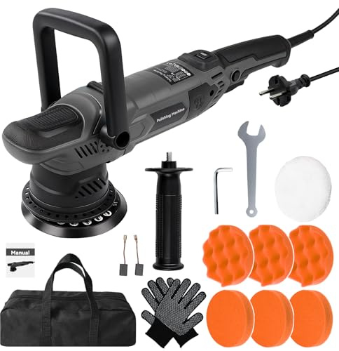 Ticfox Polisseuse de voiture 1600W, Polisseuse Orbitale Polisseuse Excentrique 15 mm, 6 vitesses Réglables Avec plateau de polissage de 15cm et Poignée en D amovible pour Le Polissage, Cirage, Ponçage