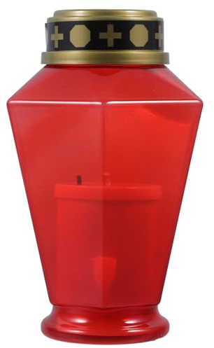 Hohopeti Candela Elettronica senza Fiamma Rossa Simbolo Croce, Lampada LED per Cimitero Resistente alle Intemperie, Decorazione Tombale per Esterni e Cerimonie Religiose