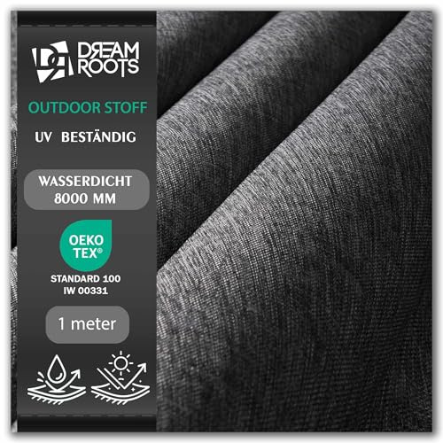 DreamRoots Tessuto Impermeabile per Esterno al Metro Effetto Lino Resistente UV - Tela Cerata con Rivestimento PU, 240 g/m², 8000 mm Colonna d'Acqua, 60.000 Martindale - Grigio, 1 m