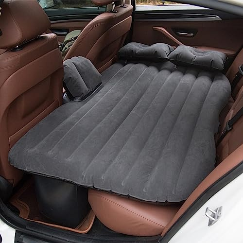 RiToEasysports Colchón de Aire para Automóvil, Cama Inflable Flocada, Almohadilla para Dormir de Viaje Plegable Portátil con Almohadas Laterales y Traseras, Diseño a Prueba de Fugas para Acampar,