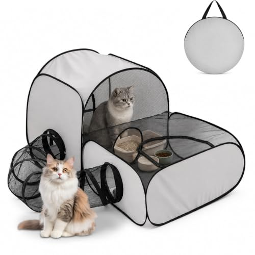 Enclos d'extérieur pliable pour chat avec tunnel, cage portable pour chat avec design en maille panoramique, boîte à lancer pour chats, enclos pour petits animaux, petits chiens, lapins (L)