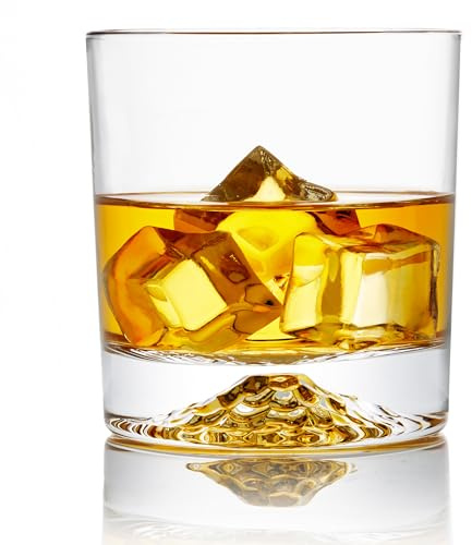 Mofado. Premium Crystal Whiskey Glasses/Old Fashioned Glasses -12oz (Set of 2)+2 Big Ice Ball Molds- Barware for Scotch, Bourbon, Manhattans, Cocktails - Gift for Men, Birthday, Father's Day