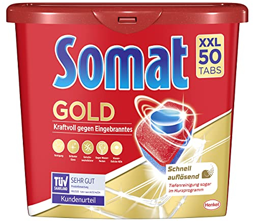 Somat Gold Spülmaschinen Tabs, 50 Tabs, Geschirrspül Tabs mit Extra-Kraft gegen Eingebranntes und Glanz-Effekt