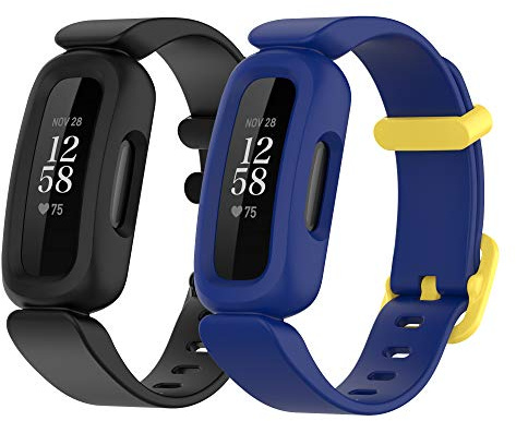 Lot de 2 Bracelets de Rechange Chofit compatibles avec Fitbit Ace 3 - en Silicone Souple - Réglables et Flexibles - pour traqueur d'activité Ace 3/Inspire 2 (Noir + Bleu-Jaune)