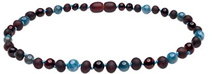 AmberSky Genuine Amber Necklace From Baltic Sea Made With Polished Cherry Unpolished Cherry & Apatite 45 cm (17.7 Inches), green