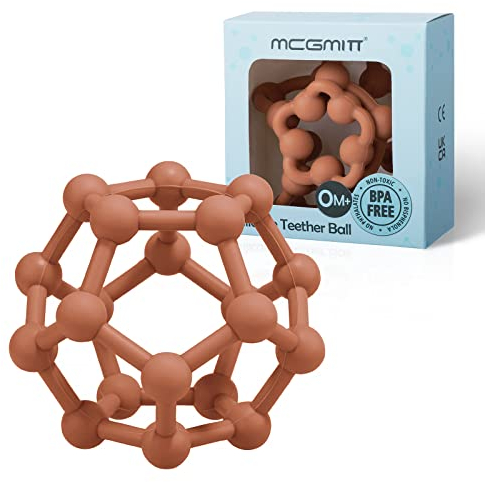 MCGMITT Beißring für Babys - Baby Zahnen Spielzeug Beissring aus Silikon Beißring Ball Baby Greifling Beißspielzeug BPA-frei zahnungshilfe Sensorische Nursing Zubehör für ab 3 Monaten Babys (Orange)
