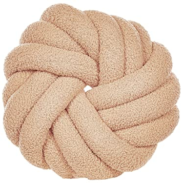 Beliani Modernes Knotenkissen Beige Bouclé Plüsch Geflecht 31 x 31 cm Akola