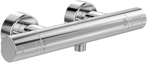 Villeroy & Boch Universal Taps & Fittings Duschthermostat, Duscharmatur mit Verbrühschutz und Sicherheitssperre bei 38°, Mischbatterie Dusche Aufputz, rund, Chrom